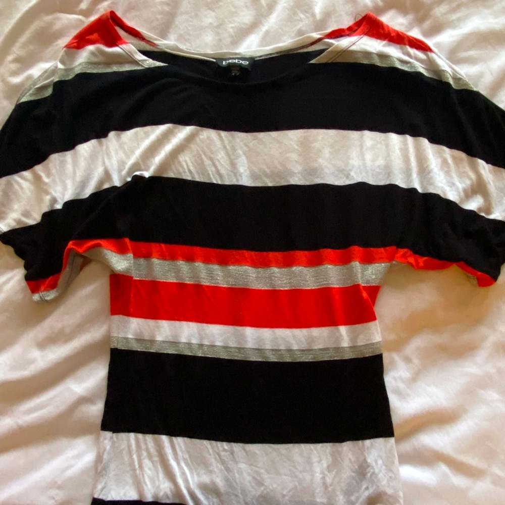 Bebe strip blouse. Size  S. Good condition
